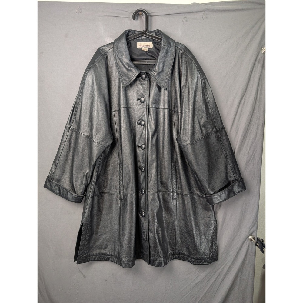 Silhouettes Womens Black Leather Button Front Car Coat 3XL 7270